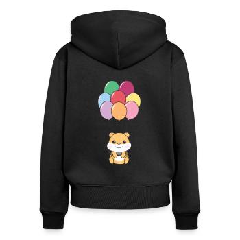 Le hamster vole vers le haut avec des ballons colorés - Sweat à capuche zippé Premium bio Femme - noir - Dos - Julia (174cm)