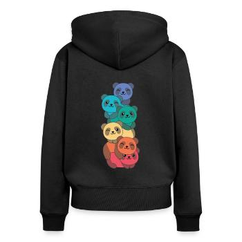 Drapeau arc-en-ciel Pride LGBTQ Mignon Panda Stack - Sweat à capuche zippé Premium bio Femme - noir - Dos - Julia (174cm)