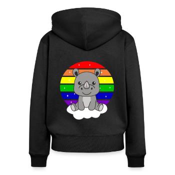 Rhinoceros colorful rainbow for kids cute rhinoceros - Women's Premium Organic Zip Hoodie - black - Back - Julia (174cm)