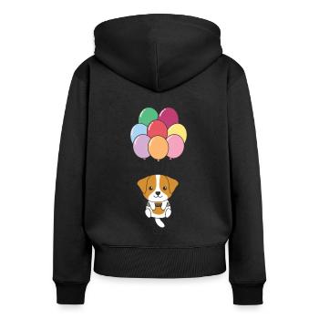 Jack Russell flies after with colorful balloons - Women's Premium Organic Zip Hoodie - black - Back - Julia (174cm)