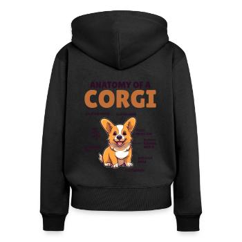 Explication du chien Anatomie d’un Corgi - Sweat à capuche zippé Premium bio Femme - noir - Dos - Julia (174cm)