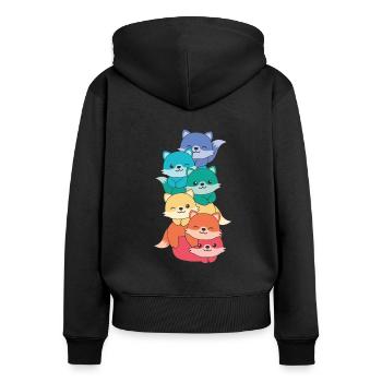 Rainbow Flag Pride LGBTQ Cute Fox Stack - Women's Premium Organic Zip Hoodie - black - Back - Julia (174cm)