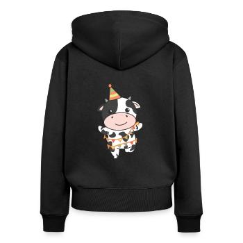 Vache pour anniversaire pour les enfants un cadeau - Sweat à capuche zippé Premium bio Femme - noir - Dos - Julia (174cm)