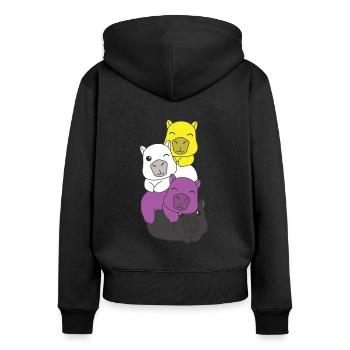 Nonbinary Flag Pride LGBTQ Mignon Capybara Pile - Sweat à capuche zippé Premium bio Femme - noir - Dos - Julia (174cm)