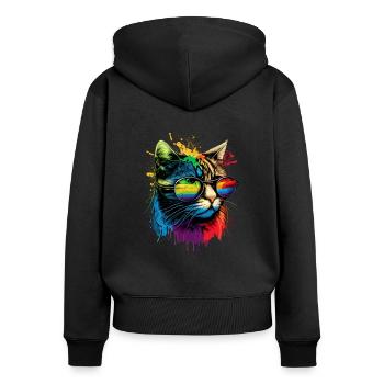 Rainbow Flag Gay Pride LGBTQ Katzen süße Katze - Frauen Premium Bio Zip Hoodie - Schwarz - Hinten - Julia (174cm)