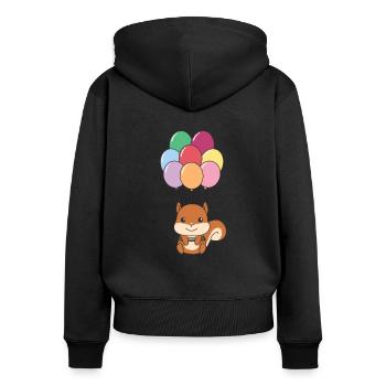 Eichhörnchen fliegt mit bunten Luftballons nach - Frauen Premium Bio Zip Hoodie - Schwarz - Hinten - Julia (174cm)