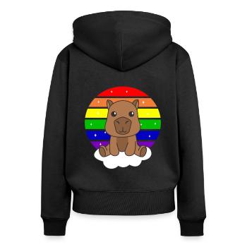Capybara bunter Regenbogen für Kinder süßes Tier - Frauen Premium Bio Zip Hoodie - Schwarz - Hinten - Julia (174cm)