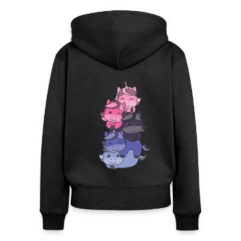 Omnisexuell Flag Pride LGBTQ süßer Einhorn Stapel - Frauen Premium Bio Zip Hoodie - Schwarz - Hinten - Julia (174cm)