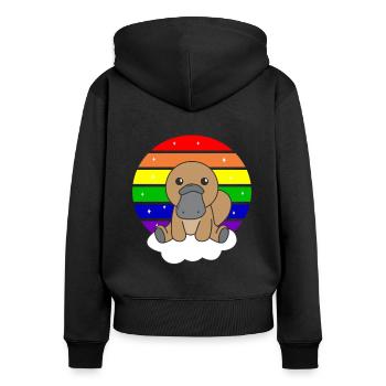 Ornithorynque arc-en-ciel coloré pour les enfants - Sweat à capuche zippé Premium bio Femme - noir - Dos - Julia (174cm)