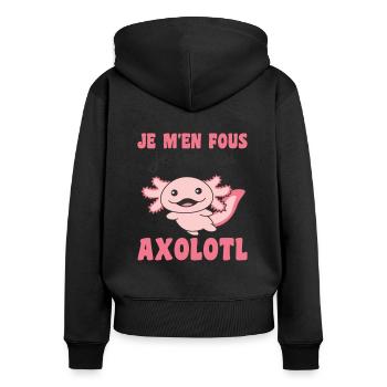 Je m'en fous je suis un axolotl - süßes Axolotl - Frauen Premium Bio Zip Hoodie - Schwarz - Hinten - Julia (174cm)