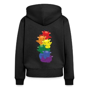 Regenbogen Flag Pride LGBTQ süßer Drache Stapel - Frauen Premium Bio Zip Hoodie - Schwarz - Hinten - Julia (174cm)
