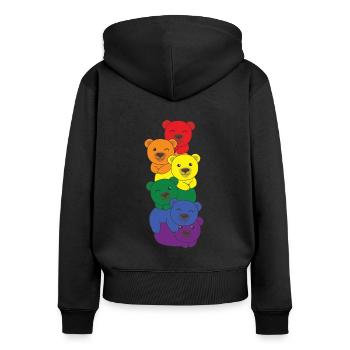 Rainbow Flag Pride LGBTQ Mignon Bear Stack - Sweat à capuche zippé Premium bio Femme - noir - Dos - Julia (174cm)