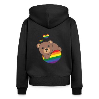 Rainbow Flag Pride LGBTQ Mignon Ours Amour - Sweat à capuche zippé Premium bio Femme - noir - Dos - Julia (174cm)