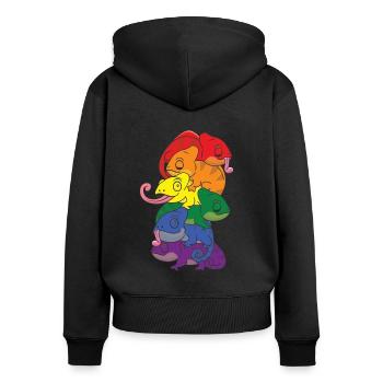 Rainbow Flag Pride LGBTQ Cute Chameleon Stack - Women's Premium Organic Zip Hoodie - black - Back - Julia (174cm)