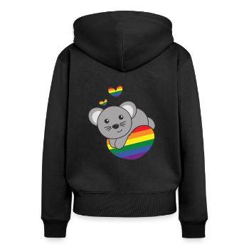 Regenbogen Flag Pride LGBTQ süßer Maus Love - Frauen Premium Bio Zip Hoodie - Schwarz - Hinten - Julia (174cm)