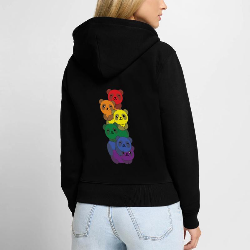 Rainbow Flag Pride LGBTQ Cute Panda Stack Women's Premium Organic Zip Hoodie