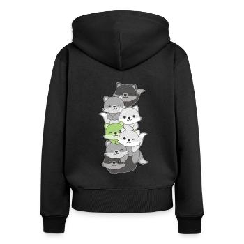 Agender Flag Pride LGBTQ Cute Fox Stack - Women's Premium Organic Zip Hoodie - black - Back - Julia (174cm)
