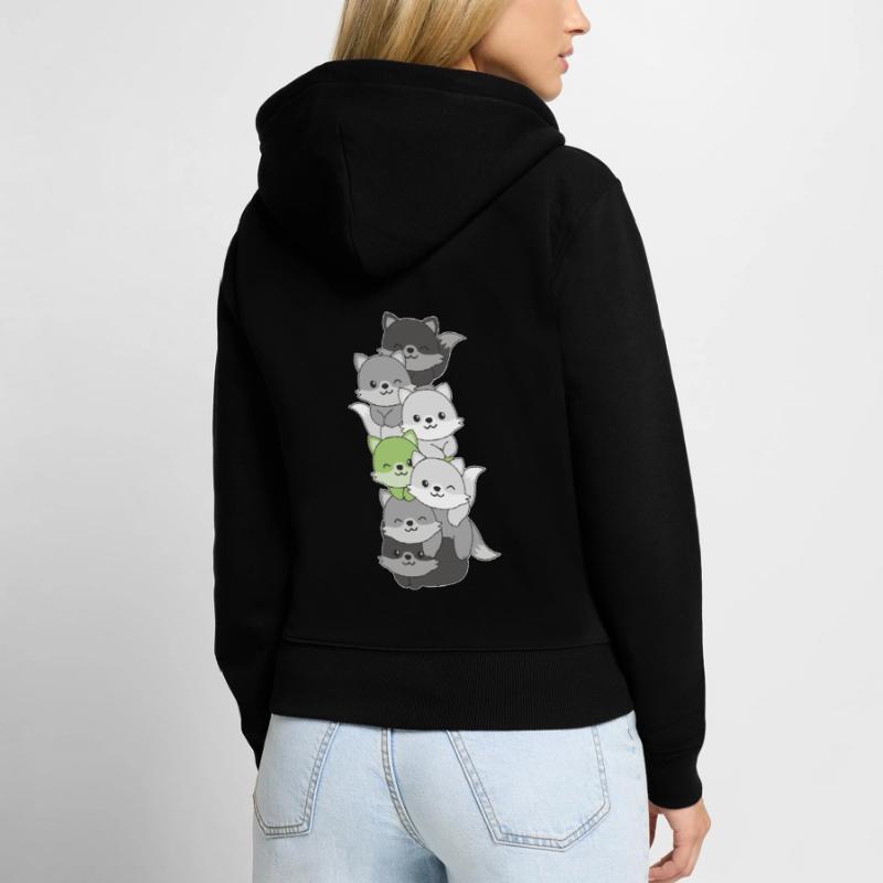 Agender Flag Pride LGBTQ Mignon Fox Stack Sweat à capuche zippé Premium bio Femme