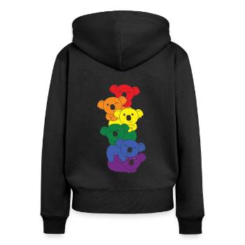 Regenbogen Flag Pride LGBTQ süßer Koala Stapel - Frauen Premium Bio Zip Hoodie - Schwarz - Hinten - Julia (174cm)