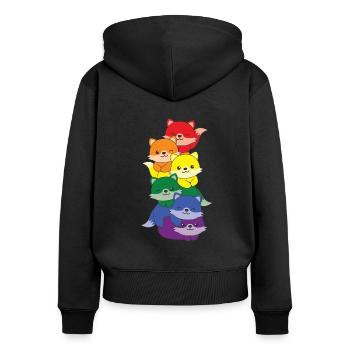 Rainbow Flag Pride LGBTQ Cute Fox Stack - Women's Premium Organic Zip Hoodie - black - Back - Julia (174cm)