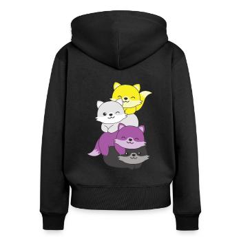 Nonbinary Flag Pride LGBTQ Cute Fox Stack - Women's Premium Organic Zip Hoodie - black - Back - Julia (174cm)
