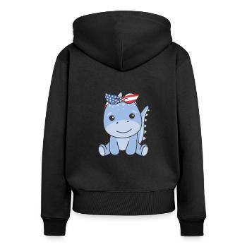 July 4 American Dino for Kids USA - Women's Premium Organic Zip Hoodie - black - Back - Julia (174cm)