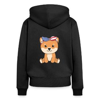 4. Juli amerikanischer Shiba Inu für Kinder USA - Frauen Premium Bio Zip Hoodie - Schwarz - Hinten - Julia (174cm)
