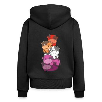 Lesbian Flag Pride LGBTQ Cute Cow Pile - Women's Premium Organic Zip Hoodie - black - Back - Julia (174cm)