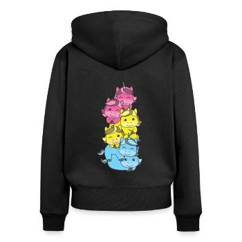 Pansexuell Flag Pride LGBTQ süßer Einhorn Stapel - Frauen Premium Bio Zip Hoodie - Schwarz - Hinten - Julia (174cm)