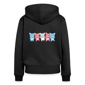 Transgender Flag Pride LGBTQ Cute Pig - Women's Premium Organic Zip Hoodie - black - Back - Julia (174cm)