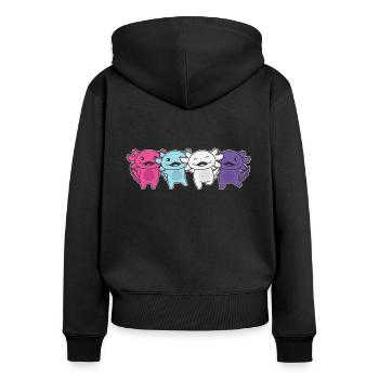 Multisexuell Flag Pride LGBTQ süße Axolotls - Frauen Premium Bio Zip Hoodie - Schwarz - Hinten - Julia (174cm)