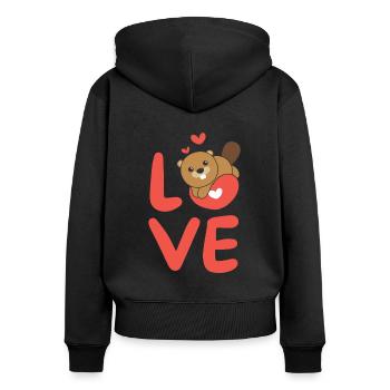 Biber zum Valentinstag süße Tiere Herzen Love - Frauen Premium Bio Zip Hoodie - Schwarz - Hinten - Julia (174cm)