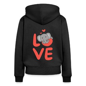 Éléphant pour la Saint-Valentin Animaux mignons Cœurs Amour - Sweat à capuche zippé Premium bio Femme - noir - Dos - Julia (174cm)