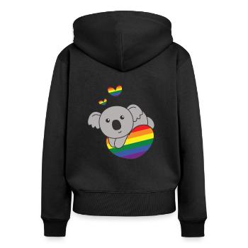 Regenbogen Flag Pride LGBTQ süßes Koala Love - Frauen Premium Bio Zip Hoodie - Schwarz - Hinten - Julia (174cm)
