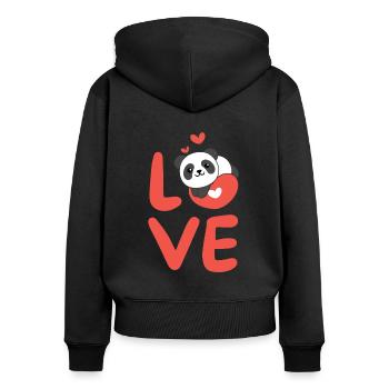 Panda pour la Saint-Valentin Animaux mignons Cœurs Amour - Sweat à capuche zippé Premium bio Femme - noir - Dos - Julia (174cm)