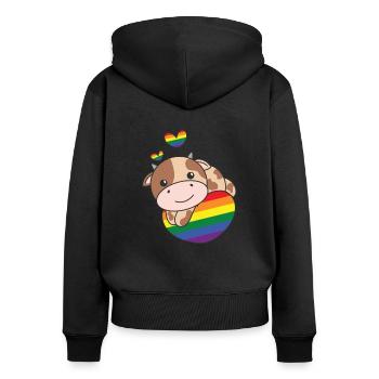 Regenbogen Flag Pride LGBTQ süßes Kuh Love - Frauen Premium Bio Zip Hoodie - Schwarz - Hinten - Julia (174cm)