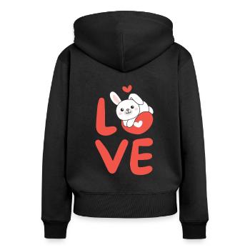 Lapin pour la Saint-Valentin Animaux mignons Cœurs Amour - Sweat à capuche zippé Premium bio Femme - noir - Dos - Julia (174cm)