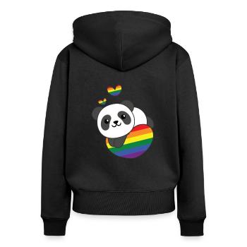Rainbow Flag Pride LGBTQ Cute Panda Love - Women's Premium Organic Zip Hoodie - black - Back - Julia (174cm)