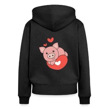 Cochon pour la Saint-Valentin coeur d’animaux mignons - Sweat à capuche zippé Premium bio Femme - noir - Dos - Julia (174cm)