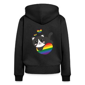 Regenbogen Flag Pride LGBTQ süßes Katze Love - Frauen Premium Bio Zip Hoodie - Schwarz - Hinten - Julia (174cm)