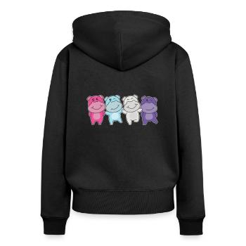 Multisexuell Flag Pride LGBTQ süße Hippos - Frauen Premium Bio Zip Hoodie - Schwarz - Hinten - Julia (174cm)