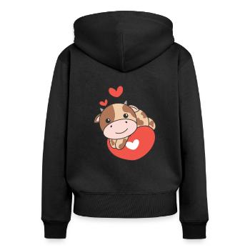 Vache pour la Saint-Valentin mignons animaux coeurs - Sweat à capuche zippé Premium bio Femme - noir - Dos - Julia (174cm)