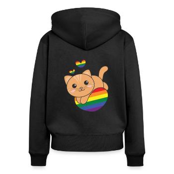 Regenbogen Flag Pride LGBTQ süßes Katze Love - Frauen Premium Bio Zip Hoodie - Schwarz - Hinten - Julia (174cm)