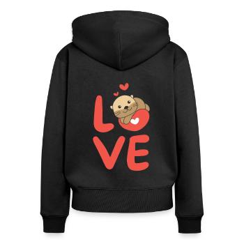 Loutres pour la Saint-Valentin Animaux mignons Cœurs Amour - Sweat à capuche zippé Premium bio Femme - noir - Dos - Julia (174cm)