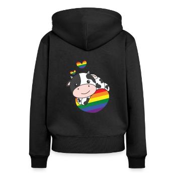 Regenbogen Flag Pride LGBTQ süßes Kuh Love - Frauen Premium Bio Zip Hoodie - Schwarz - Hinten - Julia (174cm)