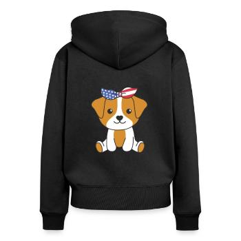 4. Juli amerikanischer Jack Russell für Kinder USA - Frauen Premium Bio Zip Hoodie - Schwarz - Hinten - Julia (174cm)