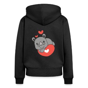 Nashorn zum Valentinstag süße Tiere Herzen - Frauen Premium Bio Zip Hoodie - Schwarz - Hinten - Julia (174cm)