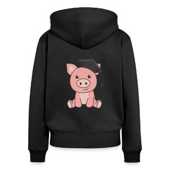 Kids Kindergarten nailed it Schwein Graduation - Frauen Premium Bio Zip Hoodie - Schwarz - Hinten - Julia (174cm)