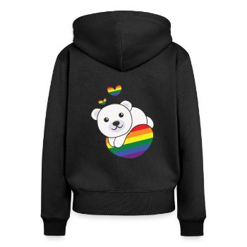 Rainbow Flag Pride LGBTQ Mignon Polar Bear Love - Sweat à capuche zippé Premium bio Femme - noir - Dos - Julia (174cm)