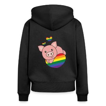 Rainbow Flag Pride LGBTQ Mignon Cochon Amour - Sweat à capuche zippé Premium bio Femme - noir - Dos - Julia (174cm)
